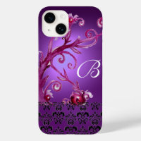 SWIRLS, BERRIES DAMASK MONOGRAM pink black purple