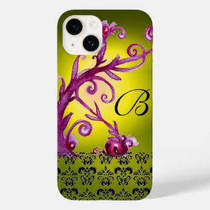 SWIRLS, BERRIES DAMASK MONOGRAM pink black yellow Case-Mate iPhone 14 Case