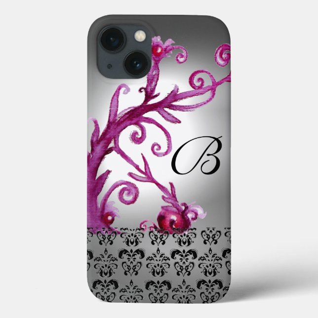 SWIRLS, BERRIES DAMASK MONOGRAM pink ,white black Case-Mate iPhone Case (Back)