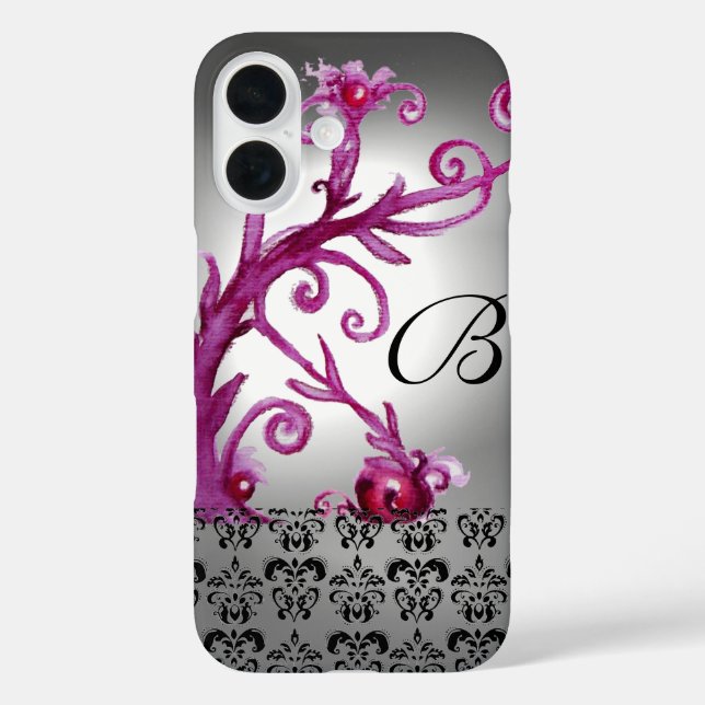 SWIRLS, BERRIES DAMASK MONOGRAM pink ,white black Case-Mate iPhone Case (Back)