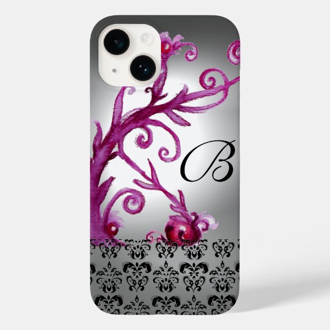 SWIRLS, BERRIES DAMASK MONOGRAM pink ,white black Case-Mate iPhone Case (Back)