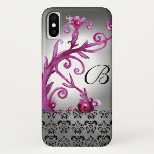 SWIRLS, BERRIES DAMASK MONOGRAM pink ,white black iPhone X Case