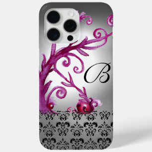 SWIRLS, BERRIES DAMASK MONOGRAM pink ,white black iPhone 15 Pro Max Case