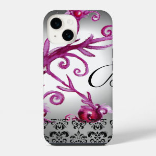 SWIRLS, BERRIES DAMASK MONOGRAM pink ,white black iPhone 14 Case