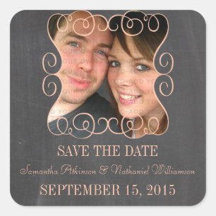 Swirls Chalkboard Photo Save the Date Stickers