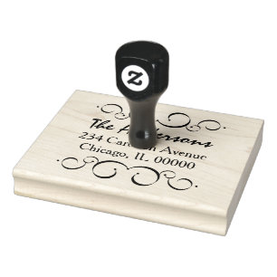 Swirls & Flourishes Script Family Name & Address Rubber Stamp
