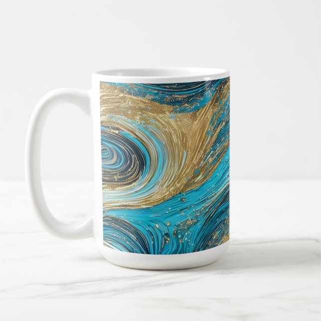 Swirls Gold and Blue Mug (Left)