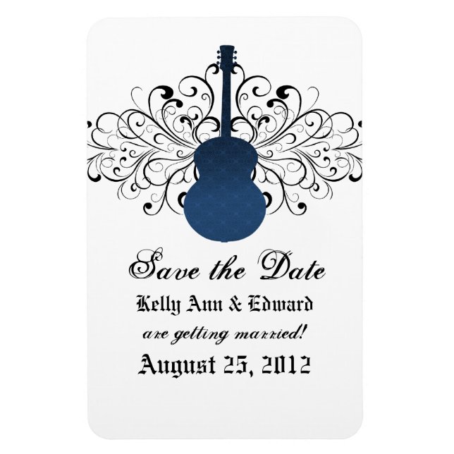 Swirls Guitar Save the Date Magnet, Blue Magnet (Vertical)