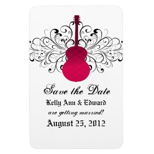 Swirls Guitar Save the Date Magnet, Pink Magnet