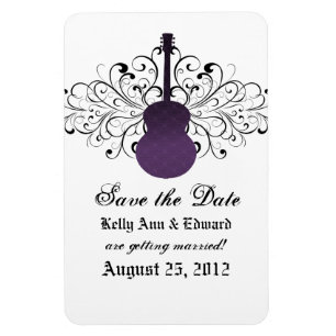 Swirls Guitar Save the Date Magnet, Purple Magnet