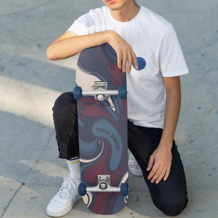 Swirls in Blue, Red and White Skateboard