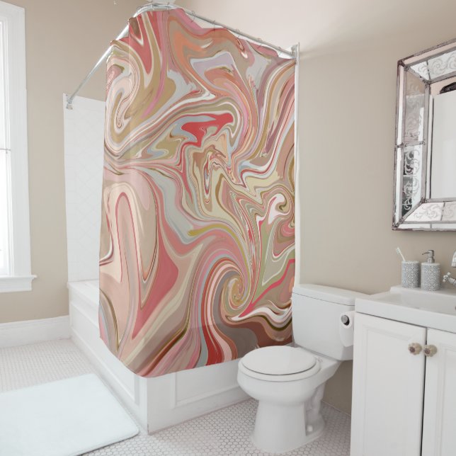 Swirls of Coral Shower Curtain (In Situ)
