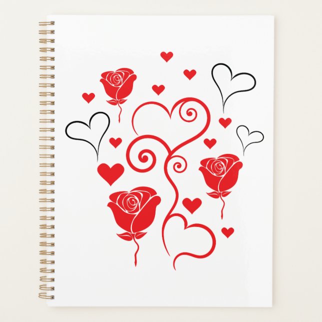 Swirls of Hearts and Roses Planner (Front)
