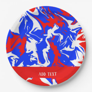 Swirls of Red, White and Blue Paper Plate