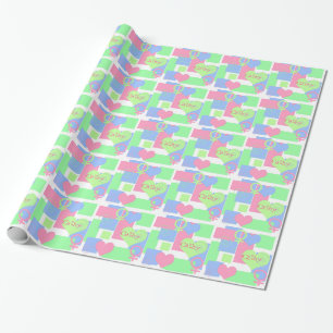 Swirls, Squares and Hearts+Name/Female Sign/Gay Wrapping Paper