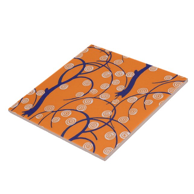 Swirls with Trees Retro Vintage Wallpaper Tile (Side)