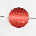 Swirly And Script Wedding Faux Red Foil Classic Round Sticker<br><div class="desc">For more advanced customisation of this design,  please click the BLUE DESIGN TOOL BUTTON above!</div>