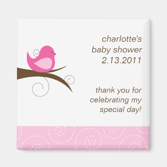 Swirly Bird Custom Baby Shower Favour Magnet (Front)
