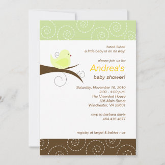 Swirly bird Gender Neutral Baby Shower Invitation