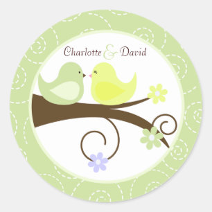 Swirly Bird (Green) Wedding Circle Favour Sticker