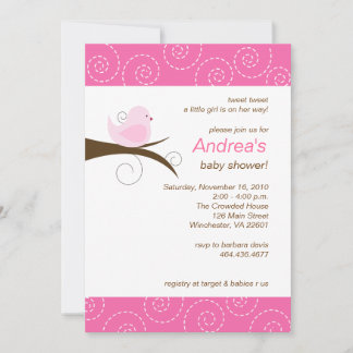 Swirly bird Pink Girl Baby Shower Invitation