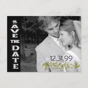Swirly Black & White Save The Date Announcement Postcard