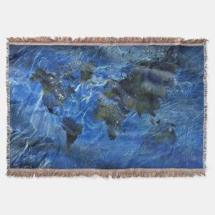 Swirly Blue Acrylic World Map Throw Blanket