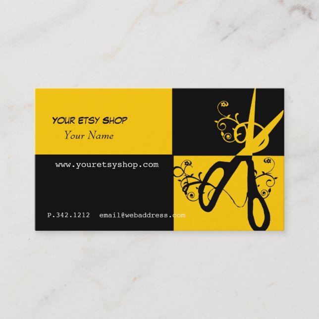 Swirly Bold Yellow Black Craft-Artist Beautician Business Card (Front)