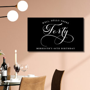 Swirly Calligraphy Black 40th Birthday Party Banner