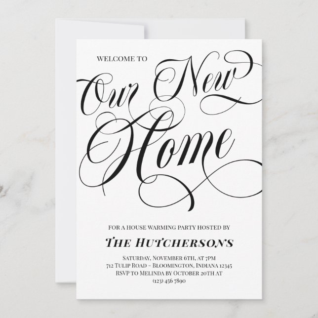 Swirly Calligraphy New Home Housewarming Party Invitation (Front)
