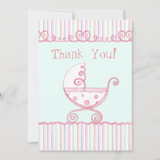 Swirly Carriage & Hearts, Baby Thank You Notes (Front)