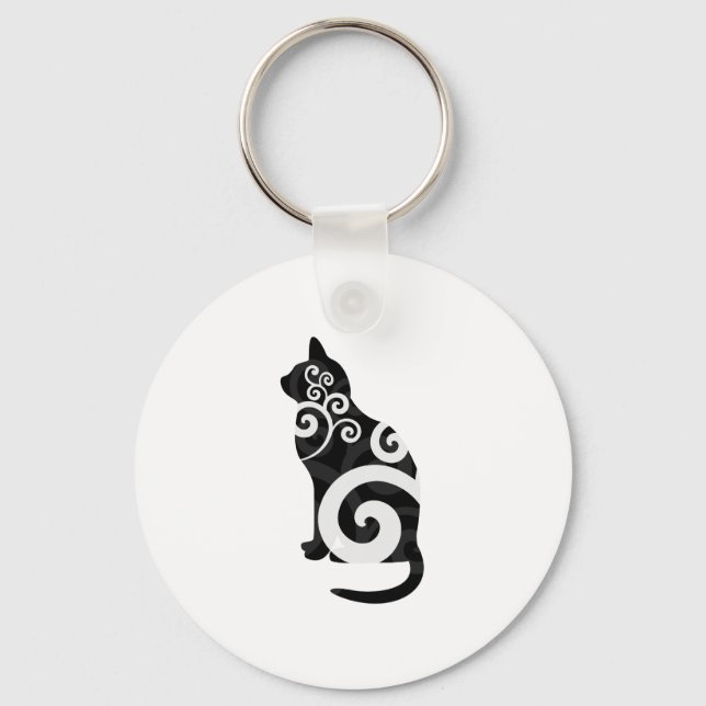 Swirly Cat Black Key Ring (Front)