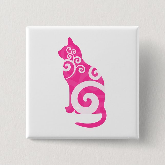 Swirly Cat Pink 15 Cm Square Badge (Front)