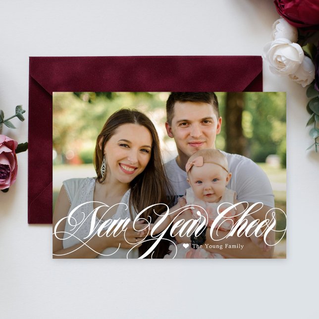 Swirly Cheer Happy New Year Photo Card (Creator Uploaded)