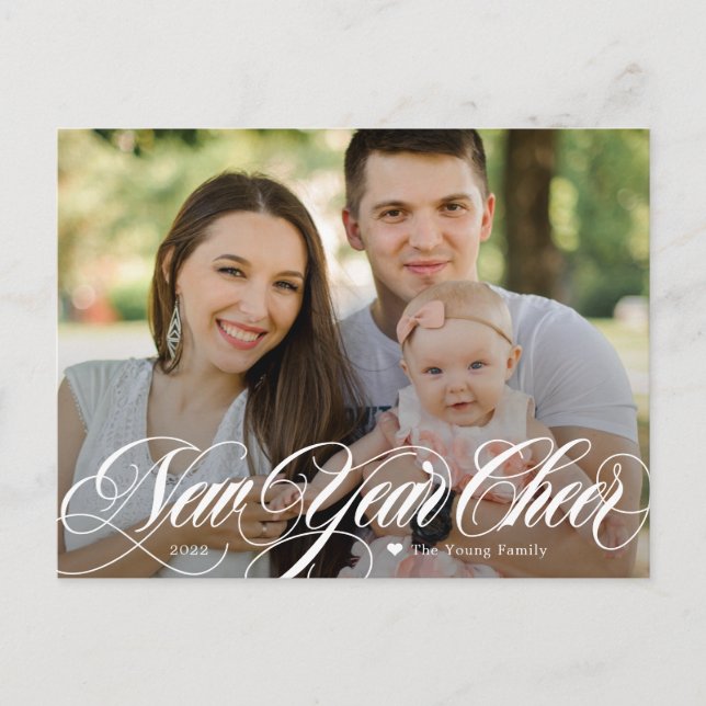 Swirly Cheer Happy New Year Photo Postcard (Front)