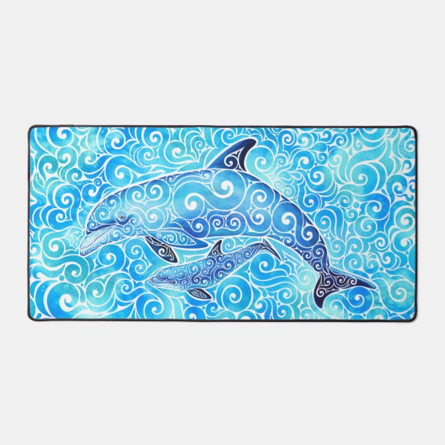 Swirly Dolphin Family  Desk Mat (Front)