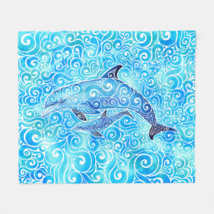 Swirly Dolphin Family  Fleece Blanket