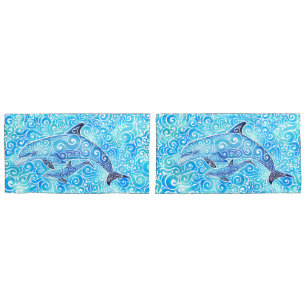 Swirly Dolphin Family  Pillowcase