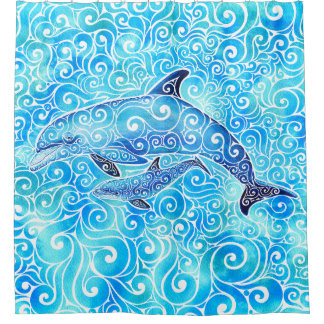 Swirly Dolphin Family Shower Curtain