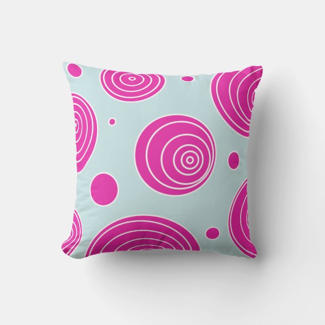 Swirly Dots and Stripes in Light Blue and Pink Cushion (Front)