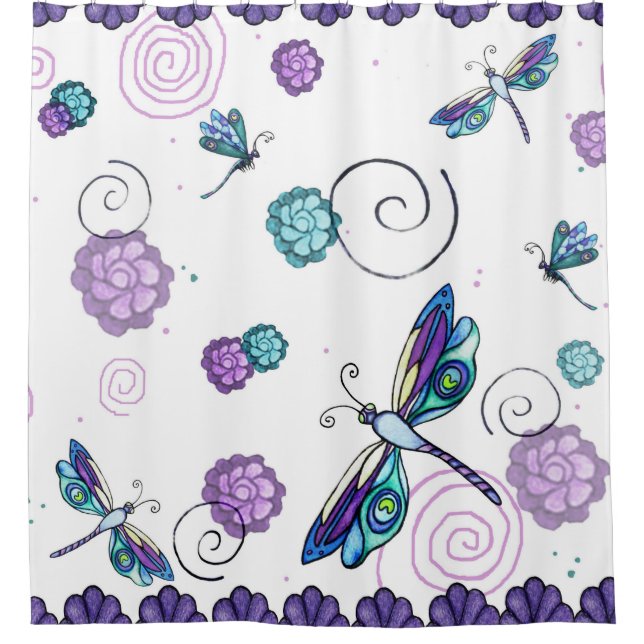 Swirly Dragonfly Shower Curtain (Front)