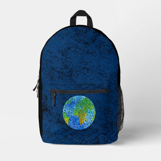 Swirly Earth  Printed Backpack (Front)