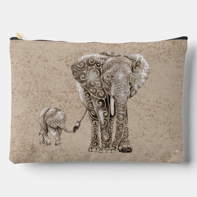 Swirly Elephant Family Accessory Pouch (Front)