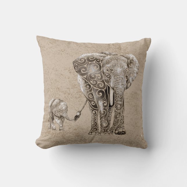 Swirly Elephant Family Cushion (Front)