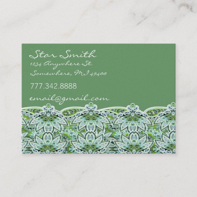 Swirly Floral Paisly Sage Green Business Card (Front)