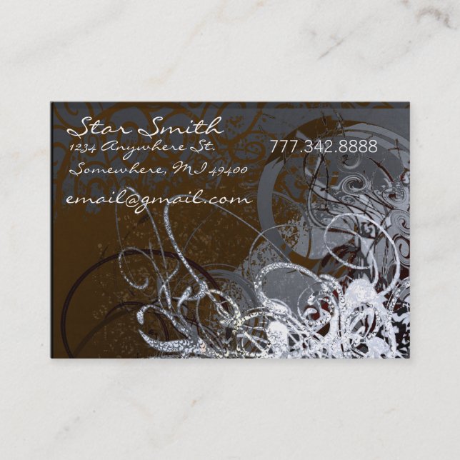 Swirly Florals Chcolate and Smoke Business Card (Front)