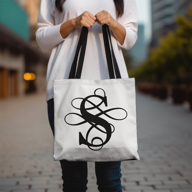 Swirly Flourish Initial Monogram Tote Bag (Creator Uploaded)