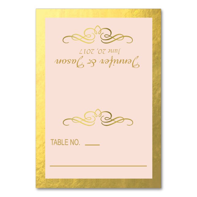 Swirly Flourish Place Cards | gold blush pink (Front)