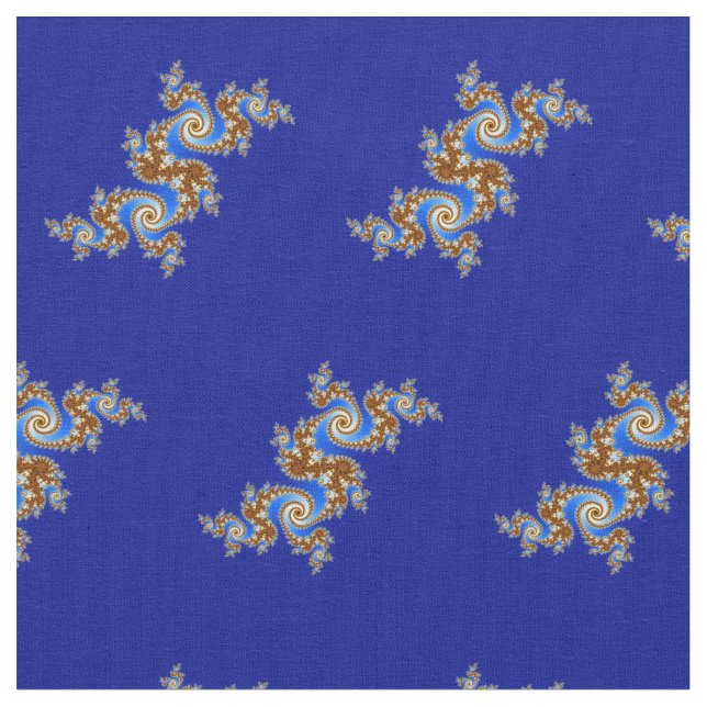 Swirly Fractal Blue Brown Fabric (Close Up)