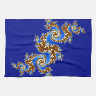 Swirly Fractal Blue Brown Tea Towel